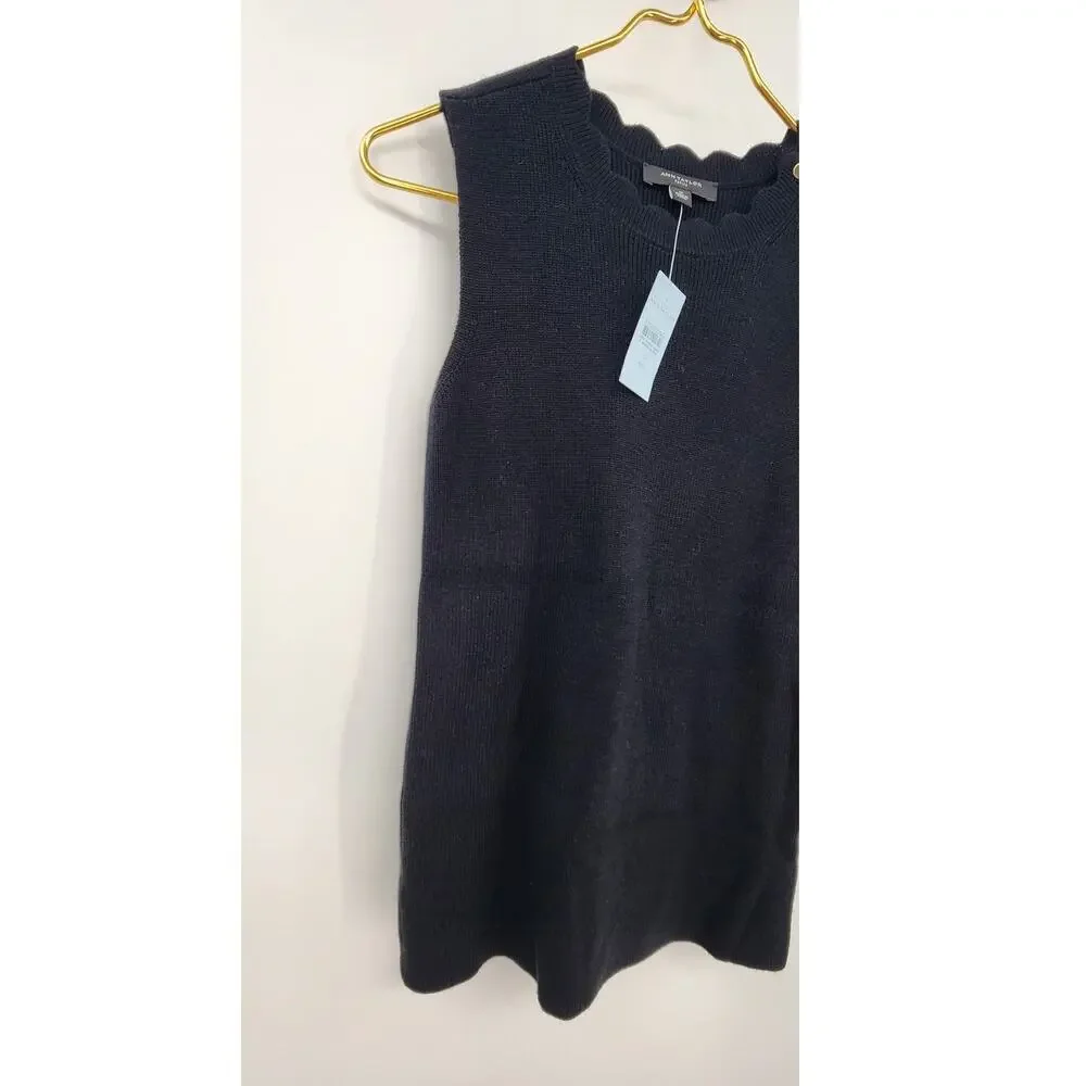 New NWT Ann‎ Taylor Petite Black Sleeveless Sweater Shirt Top Size Small Petite - Picture 3 of 8